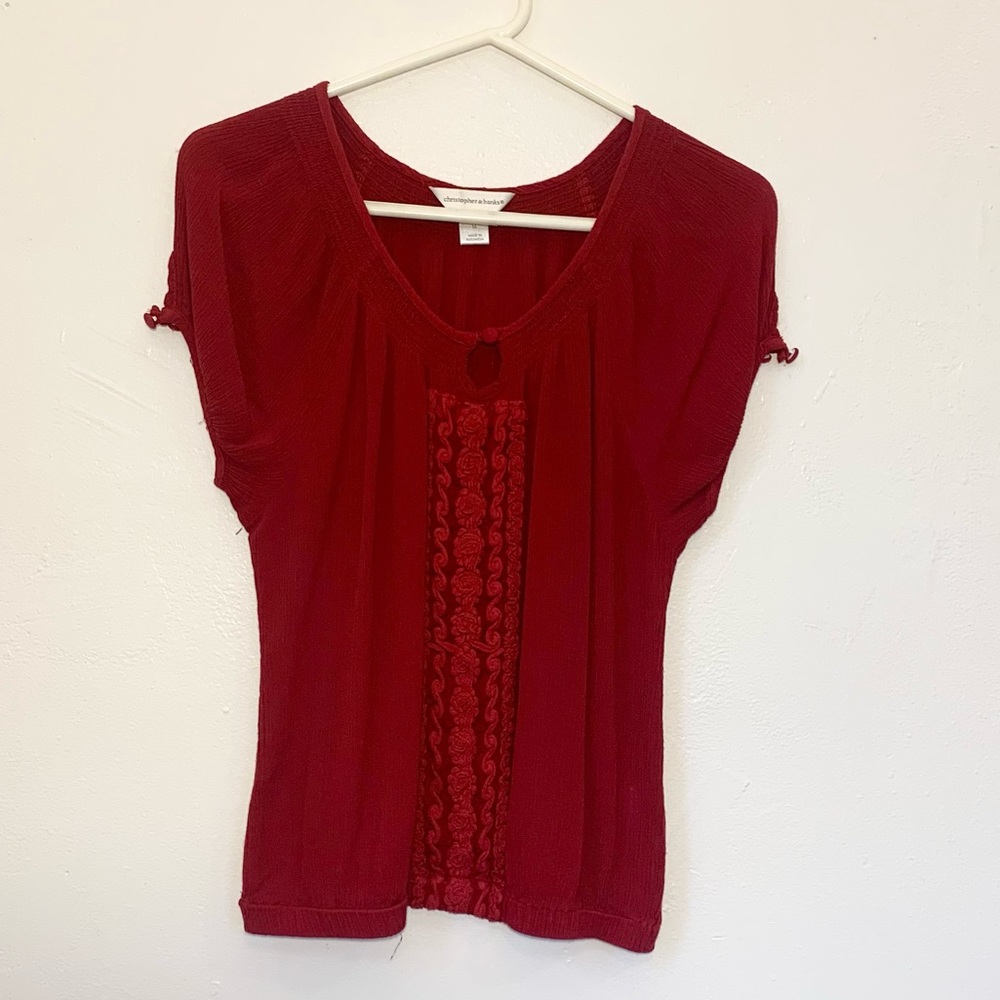 Christopher & Banks dark red short sleeve blouse size M